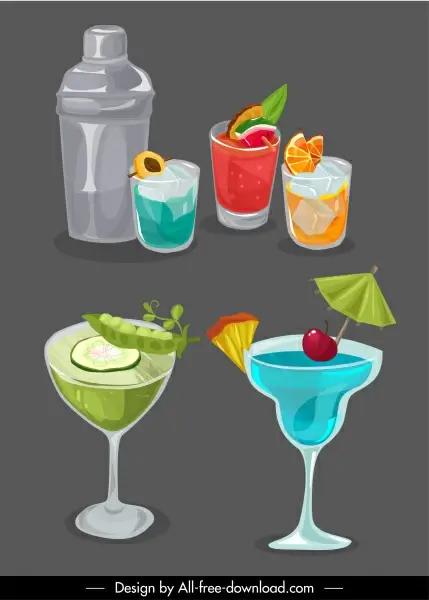 natural drinks icons cocktails sketch handdrawn retro