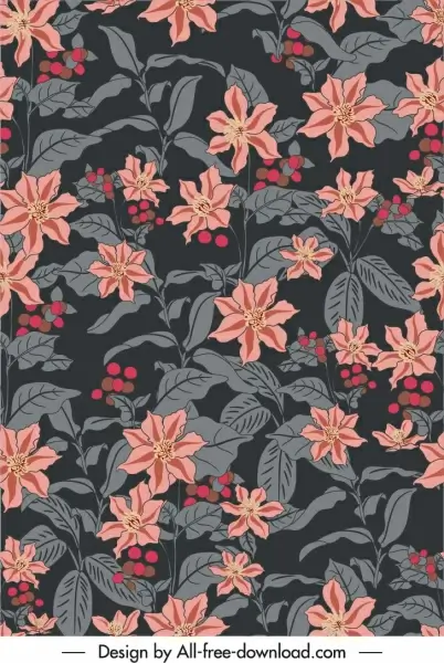 natural flowers pattern dark vintage sketch