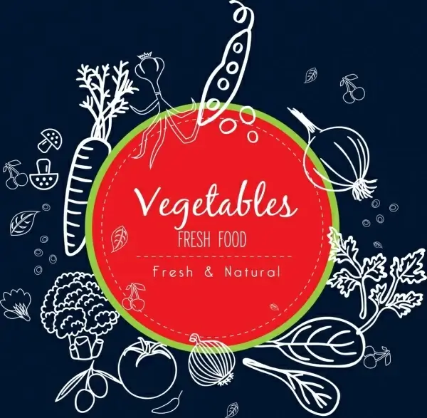 natural food promotion background vegetable icons handdrawn sketch