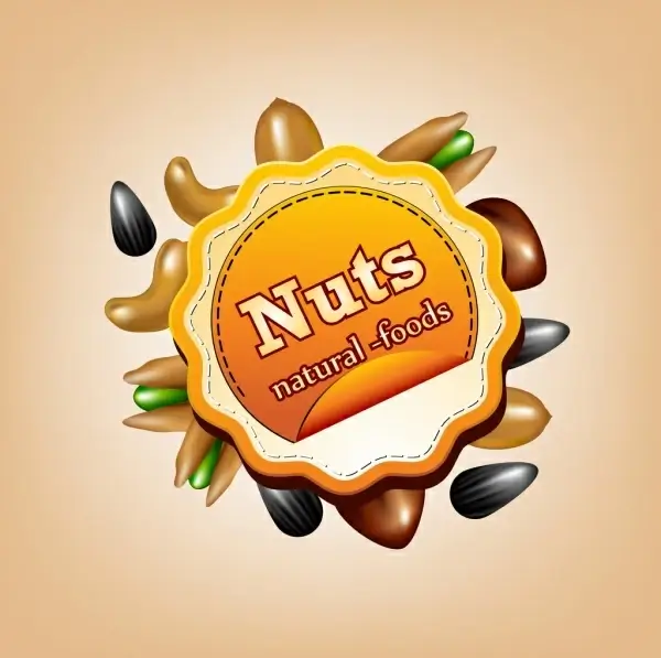 natural foods advertisement various nuts icons circle label