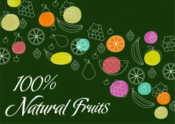 natural fruits banner silhouette style various icons decoration