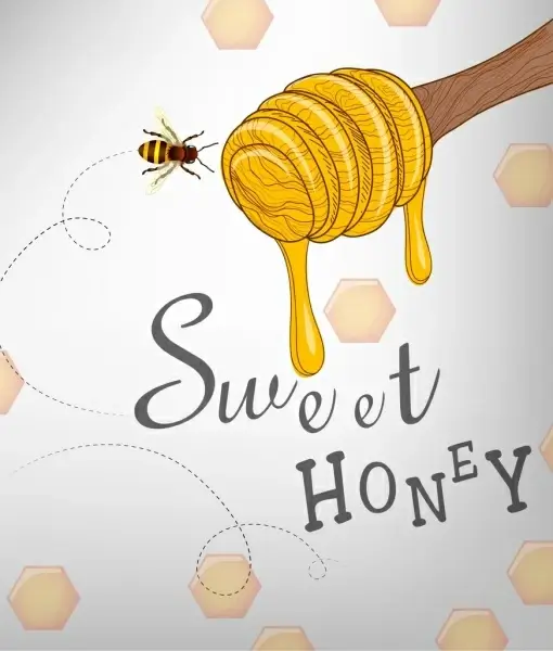 natural honey advertising stick bee icons decor