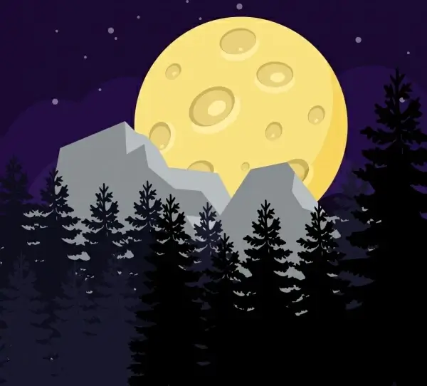 natural landscape background tree round moon icons
