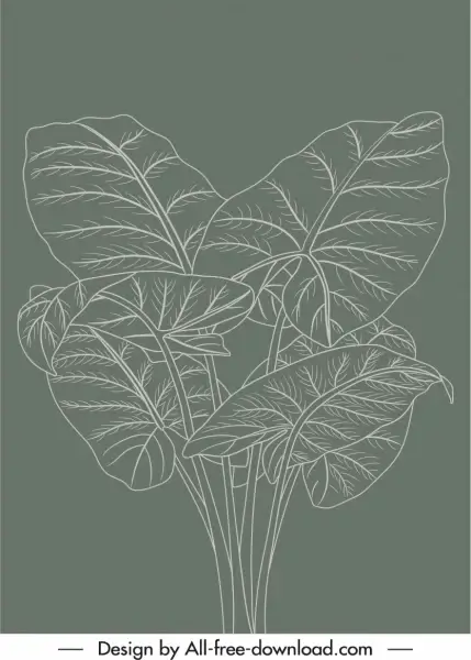 natural leaves painting dark retro handdrawn sketch