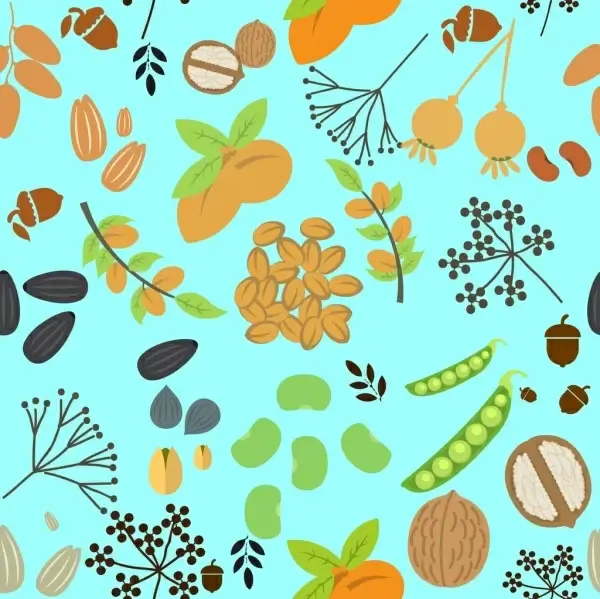 natural nuts background various colorful flat types
