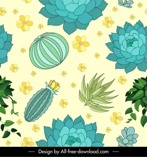 natural plants pattern bright colored handdrawn sketch