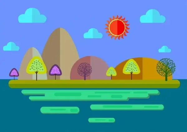 natural scenery background colorful cartoon style sketch