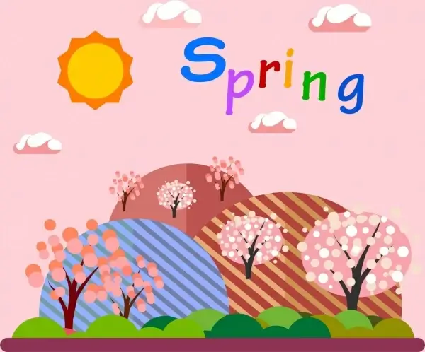 natural spring background colorful cartoon style