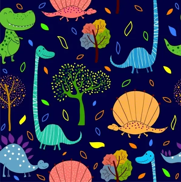 nature background colorful design repeating dinosaur icons