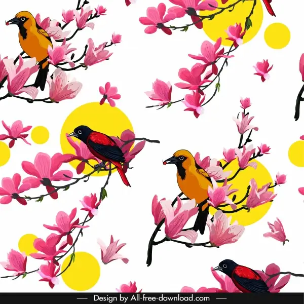 nature background oriental design flowers birds decor