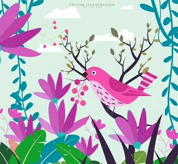 nature background pink bird colorful plants decoration