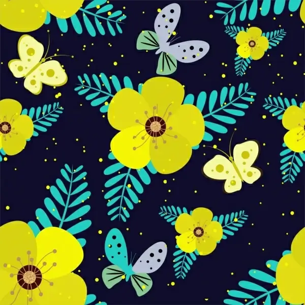 nature background yellow flowers butterflies icons decoration