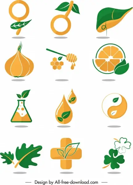 nature design elements green orange symbols sketch