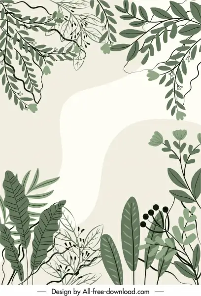 nature elements background green classic handdrawn leaves