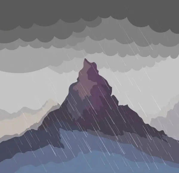 nature landscape drawing rain mountain icons colored cartoon