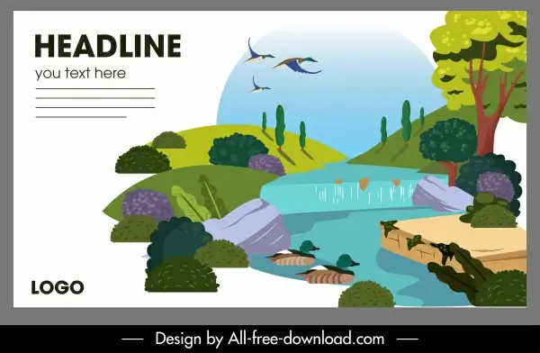 nature landscape poster colorful design stream sketch