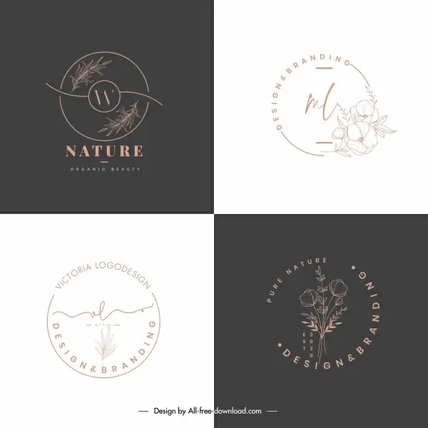 nature logo templates flat handdrawn sketch