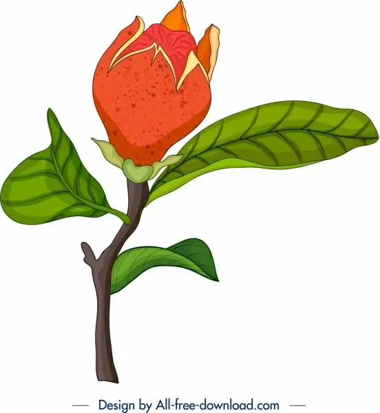 nature painting pomegranate bud leaves icons