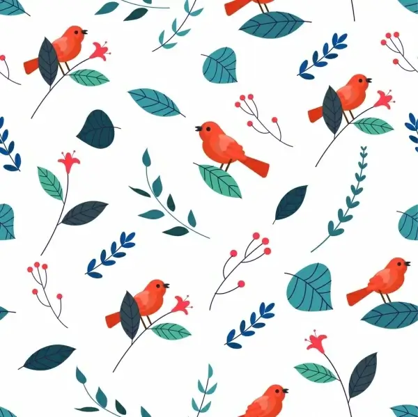 nature pattern birds leaf icons decor repeating design
