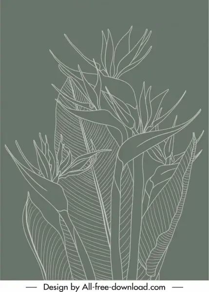 nature plants painting retro handdrawn monochrome design