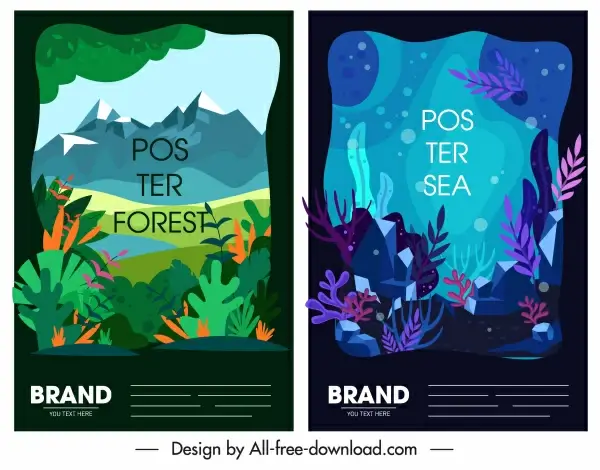 nature poster forest marine scenes sketch colorful design