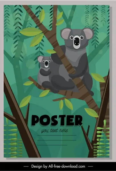 nature poster koala species sketch colorful classic design