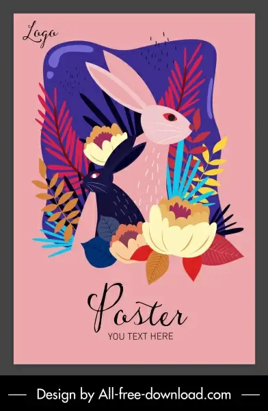 nature poster rabbit flowers sketch classical colorful decor