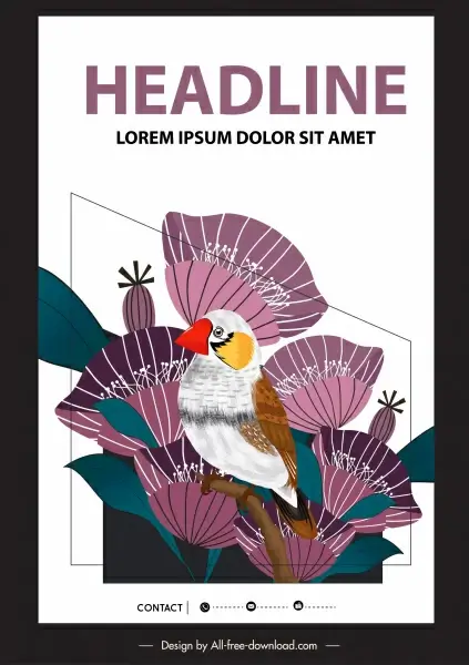 nature poster template bird flowers decor classic design