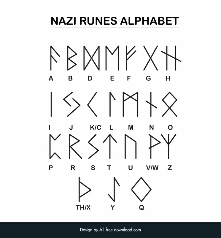 nazi runes alphabet style template flat black white geometric shapes outline 
