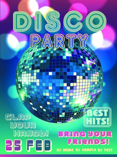 neon disco music party flyers design vector