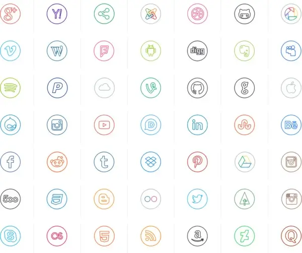 neon line social circle minimal icon set design