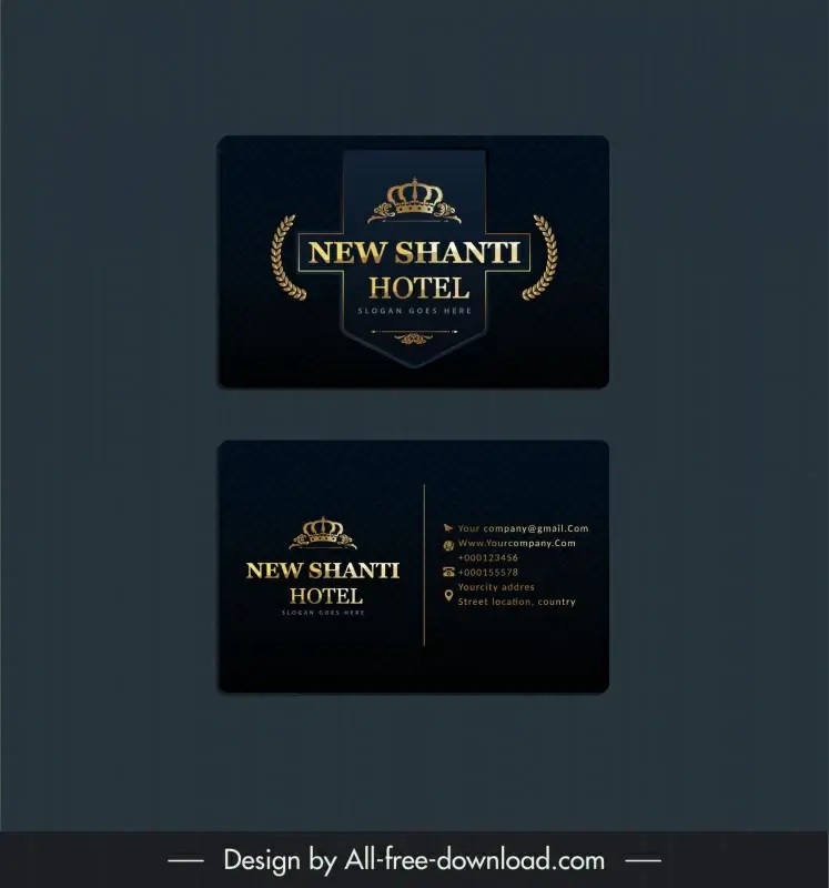 new shanti hotel luxurious business card template elegant dark golden crown decor