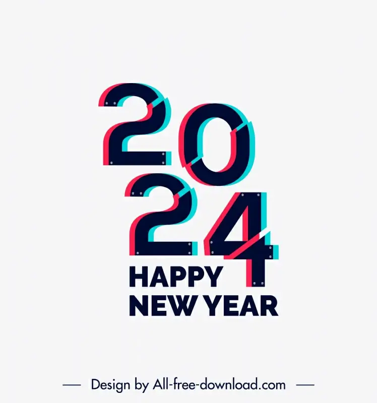  new year 2024 design elements flat dark classic texts words layout