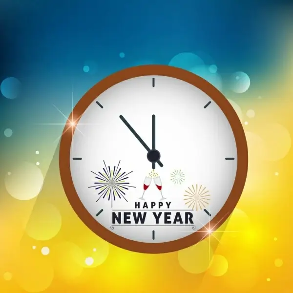 new year background round clock icon decoration
