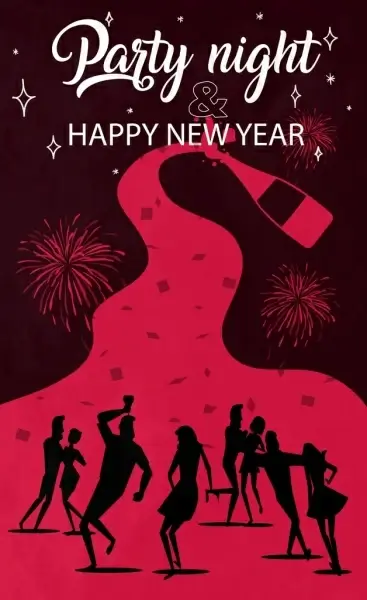 new year party banner people silhouette dark decor 