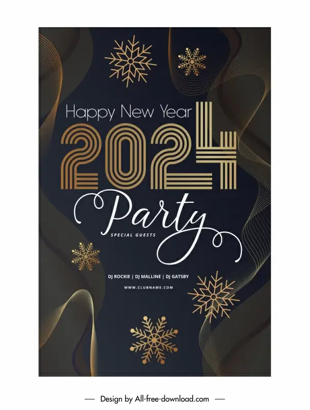 new year poster template dynamic curves snowflakes 