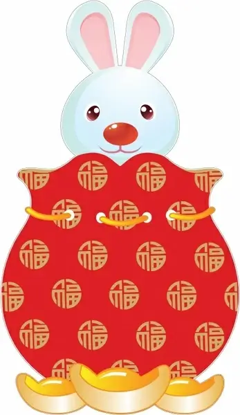 chinese culture icon cute rabbit sketch traditional clothes