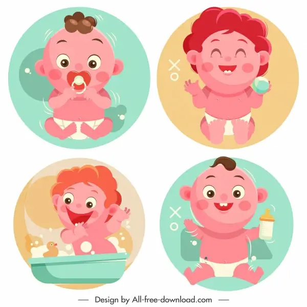 newborn baby icons lovely cartoon characters sketch