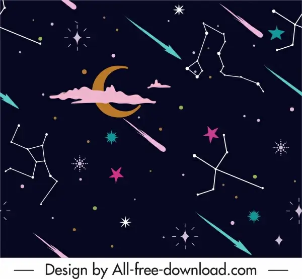 night sky pattern constellation crescent stars decor