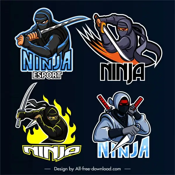 ninja icons fighting gesture dynamic design