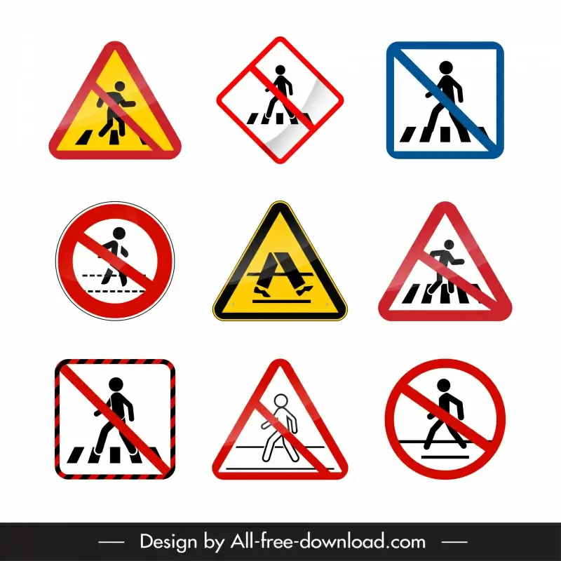 no crossing sign templates flat geometric shapes pedestrian silhouettes sketch