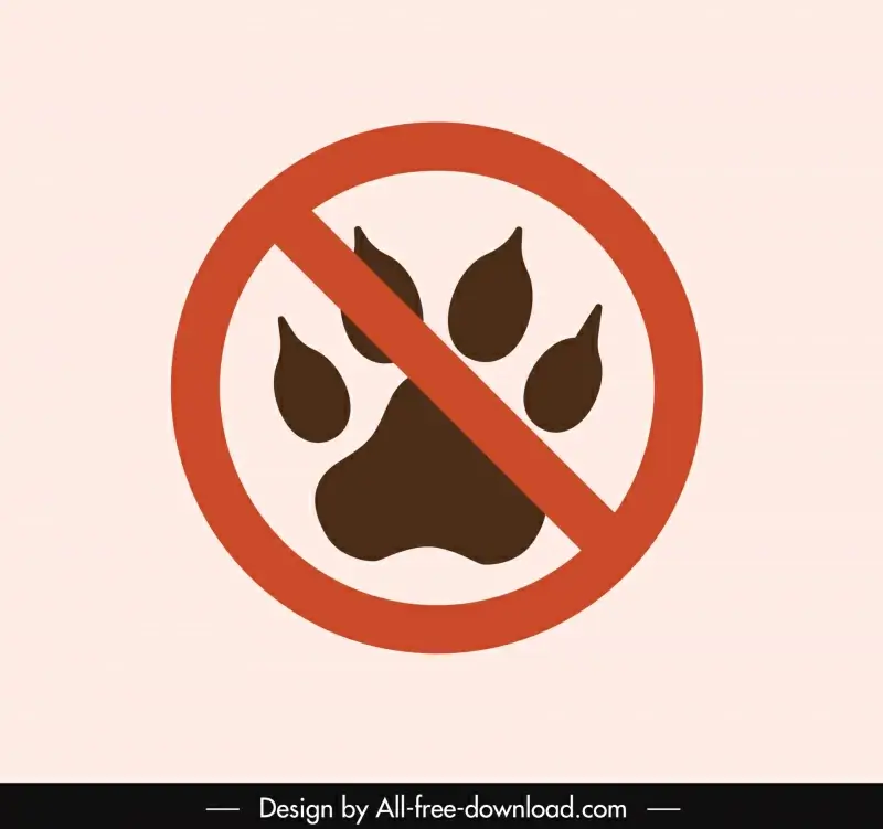 no pet allow sign template flat cross line circle paw
