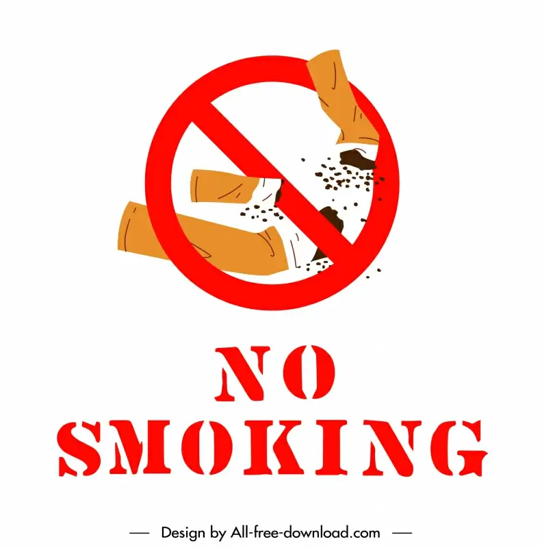 no smoking sign template flat classical handdrawn cigarette circle cross shape outline 