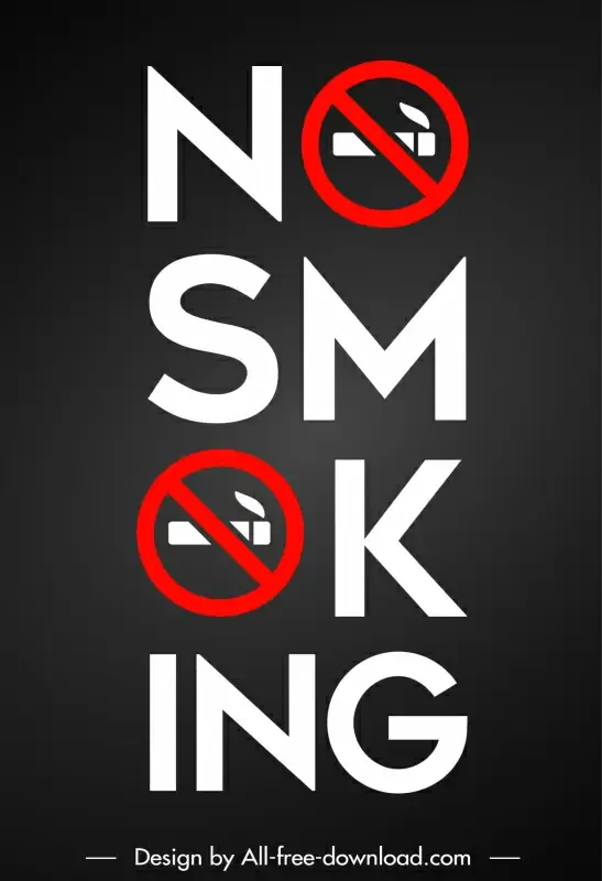 no smoking sign template flat contrast stylized texts cigarette outline 