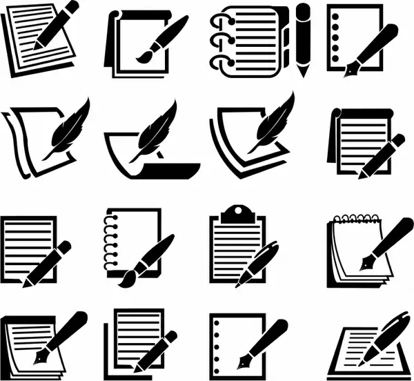 Notebook and Pen icon set