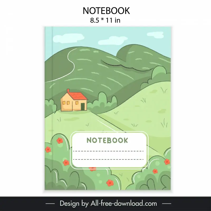 notebook cover template flat handdrawn hill scene 