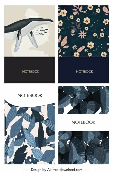 notebook cover templates whale flower leaves decor
