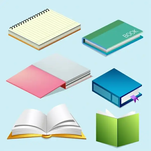 notebook icons collection multicolored 3d design