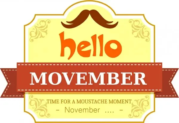 november mustache banner classical yellow design with ribbon