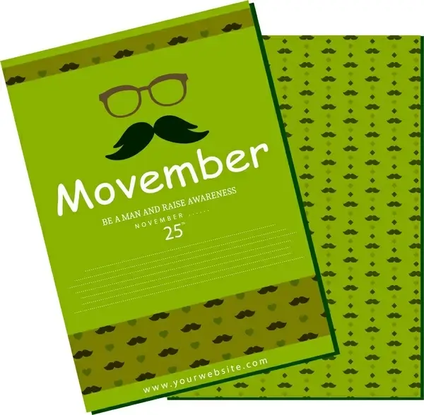 november mustache design brochure in green repeating pattern